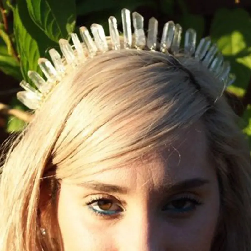 

Transparent Imitation Raw Tiara Crown Handmade Quartz Women Bride Wedding Headpiece Queen Princess Retro Party Hair Hoop