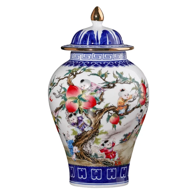 Jingdezhen Porcelain Vase Qianlong Blue And White Ceramic General Tank Jar Home Living Room Porch Handicraft Decoration 5