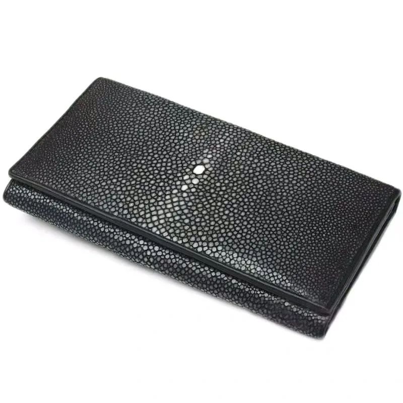 

Unisex Designer Authentic Sand Stingray Skin Women Men Bifold Wallet Female Long Clutch Wallet Genuine Leather Male Card Purse