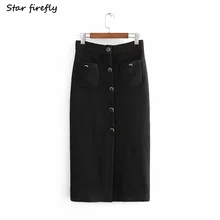 Star firefly модная женская юбка Za, осень, повседневная, высокая талия, пряжка, сплошной цвет, карман, текстура, прямая юбка для женщин