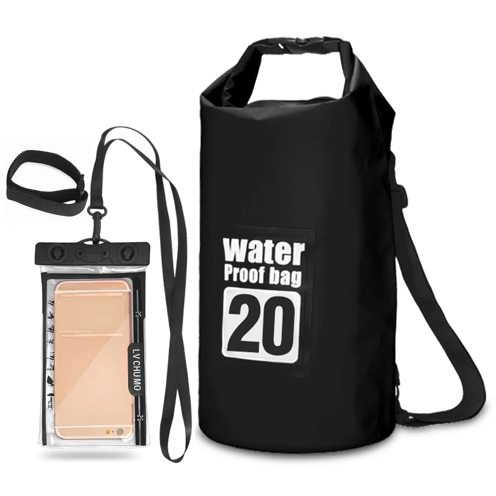 5L/10L/15L/20L Водонепроницаемая плавающая сухая сумка рюкзак для плавания на лодках 6,3 ''чехол для телефона водонепроницаемая сумка для каякинга рафтинг - Цвет: Black 20L
