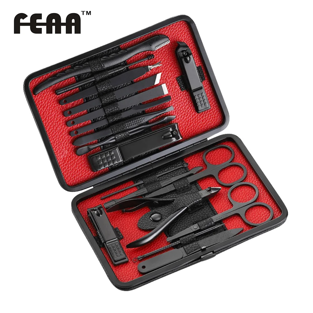 FEAA, 18 шт., маникюрные инструменты для ногтей, набор, инструменты для макияжа, все для маникюрных наборов, педикюрный уход, уход за лицом, с пилкой для ногтей