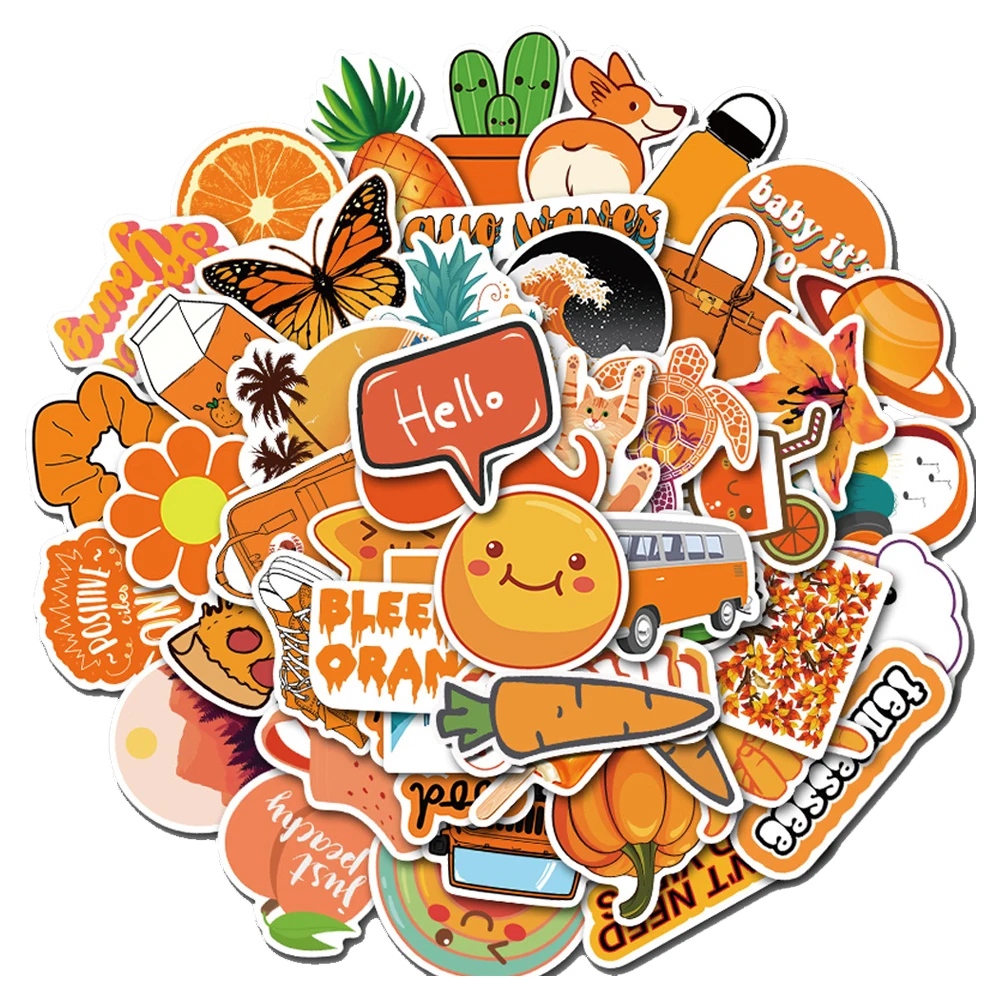 

50pcs Cute Orange Style Graffiti Stickers in Notebook Photo Album Luggage Laptop Waterproof Motorcycle Helmet DIY Decal Sticker