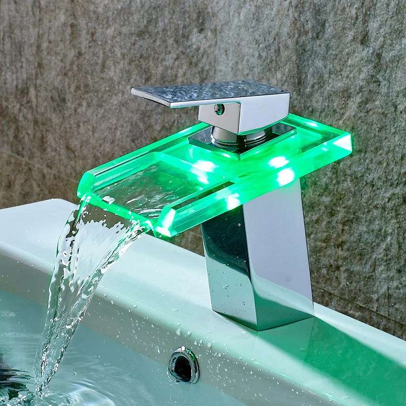 Bathroom Faucet Basin Faucet LED Waterfall Brass Cold Hot Mixer Tap Deck Mounted Sink Mixer Crane basin faucet bathroom faucet