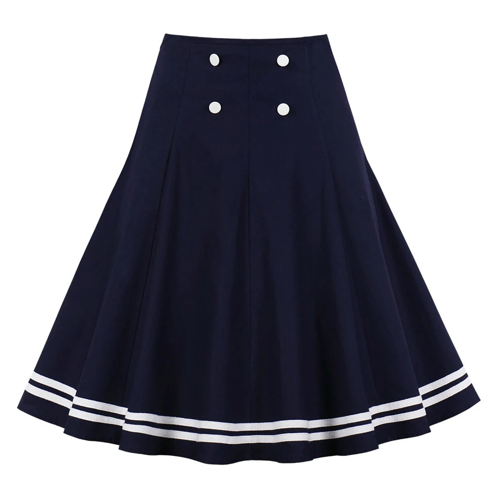 2021 Navy Blue Cotton Women Skirt 