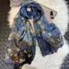 [BYSIFA] Ultralarge Spring Autumn Silk Scarf Wraps Brand Female Long Scarf Cape Fashion New Design Lace Pattern Blue Silk Scarf ► Photo 2/6