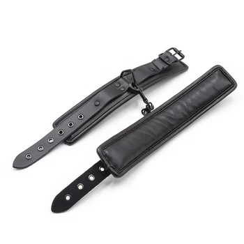 Black Genuine Leather Bdsm Bondage Set 3pcs Restraints Collars Ankle Cuff Handcuffs For Sex Bondage Set Sex Toys For Adults 4