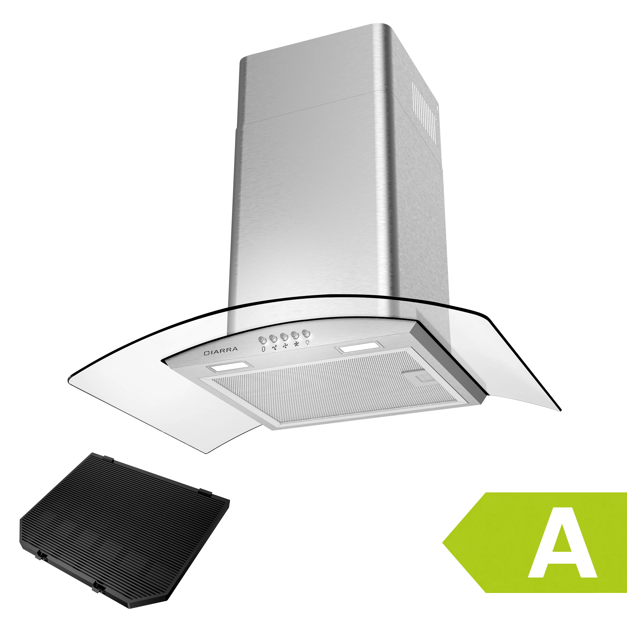 CIARRA CBCS6506C Campana Extractora Decorativa Cristal 60cm 370 m³/h·3 Velocidades de Extracción·Evacuación Exterior y Recirculación por Filtro Carbón [Clase de eficiencia energética A]|Campanas de cocina| - AliExpress