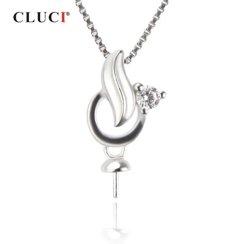 

CLUCI Silver 925 Romantic Pearl Ring Mounting Zircon Jewelry Women Sterling Silver Geometric Charms Pendant