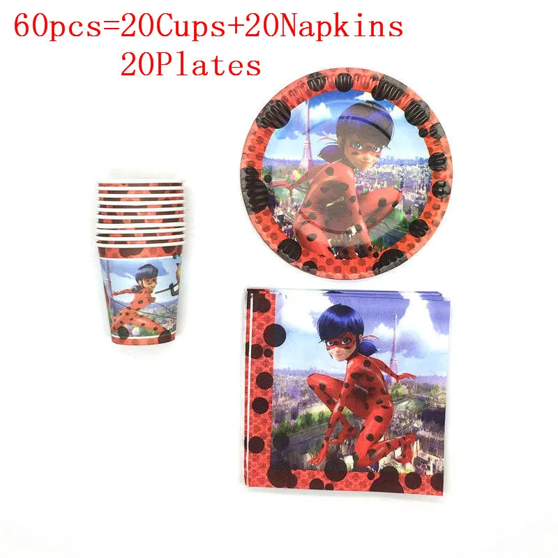

Tableware Set Cup Plate Napkin Print Wonderful Ladybug Girl Baby Shower Kid Birthday Party Decoration Party Supplies 60Pcs/40Pcs