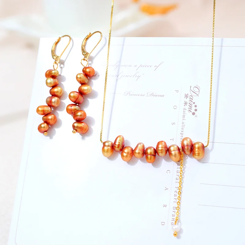 

DAIMI 7-8mm Rice Pearl Jewelry Sets Bronze Color 925 Sterling Silver Pendant/Earrings Sets For Women