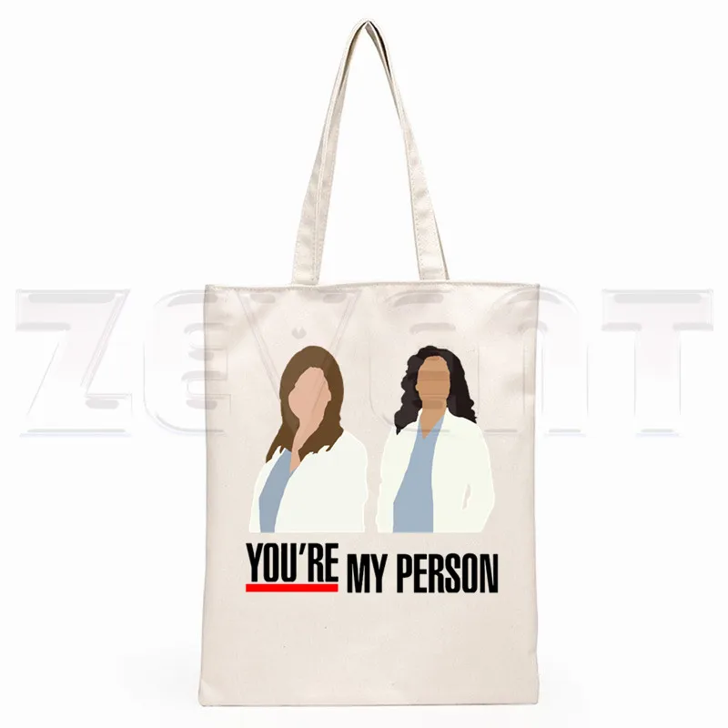 Greys Anatomy You're My Person Ullzang Hip Hop Hipster Cartoon Print Shopping Bags Girls Fashion Casual Pacakge Hand Bag