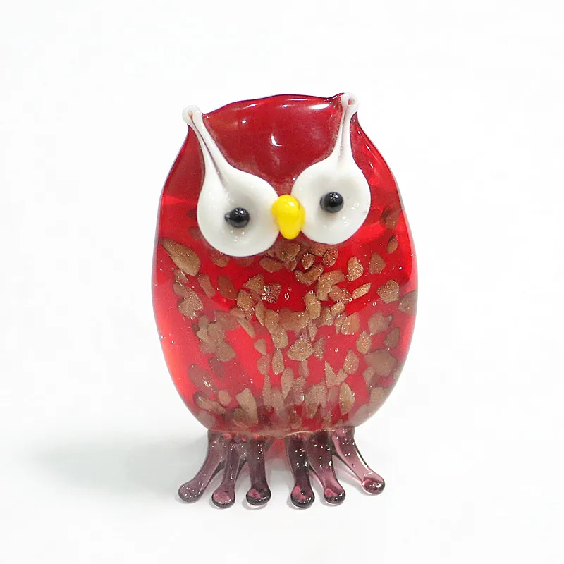 

Handmade Glass Owl Art Figurine Ornaments Gold Foil Christmas Color Style Lovely Miniature Animals Xmas Decor Gifts For Children