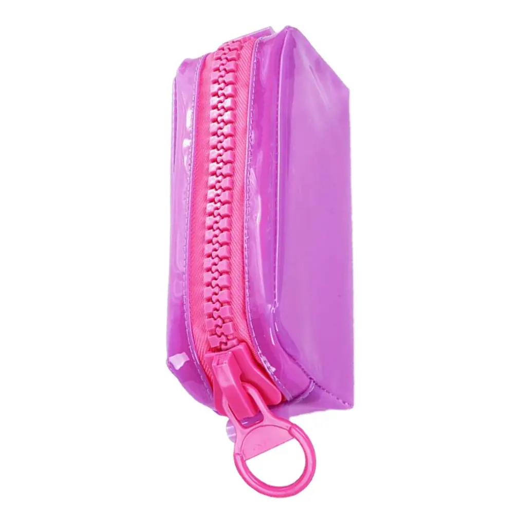 Transparent Big zipper leather pen case fabric pencil bag etui a crayons cuir pencil pouch stifte tasche pencil case school - Цвет: purple