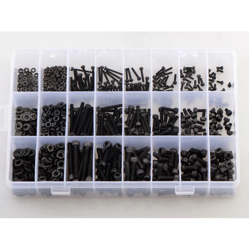 

1080pcs M2 M3 M5 M4 Hex Socket Screw Set Carbon Steel Flat Round Cap Head Screws Bolts and Nuts Assortment Kit with Storage Box