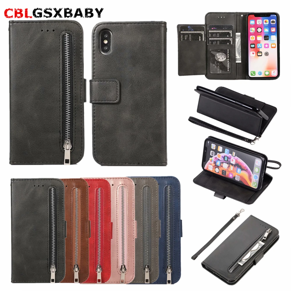 

Leather zipper wallet case For iphone 11 Pro Max 6 6S 7 8 Plus X XS Max XR flip phone case For iphone X XS Max Case 5 Card Slot