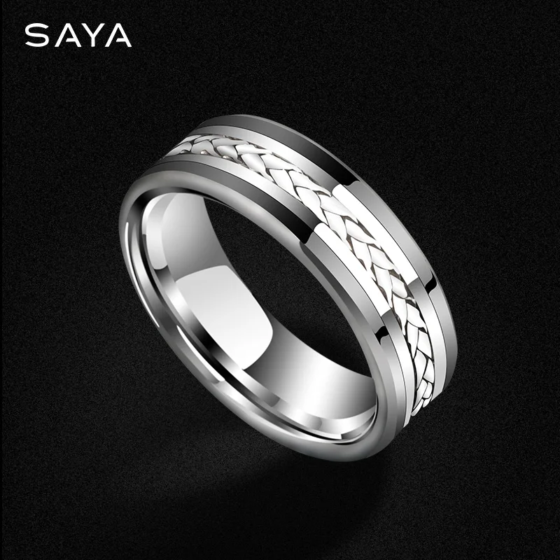 Personalized Rings for Men Inlay Braided 925 Silver Tungsten Carbide Jewelry luxurious Wedding BandCustom Engraved,Free Shipping