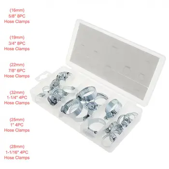 

26pcs Mini Iron Material Hose Clamps Pipe Clips with Plastic Box for Water Pipe /Gas Pipe / Cooker Hood