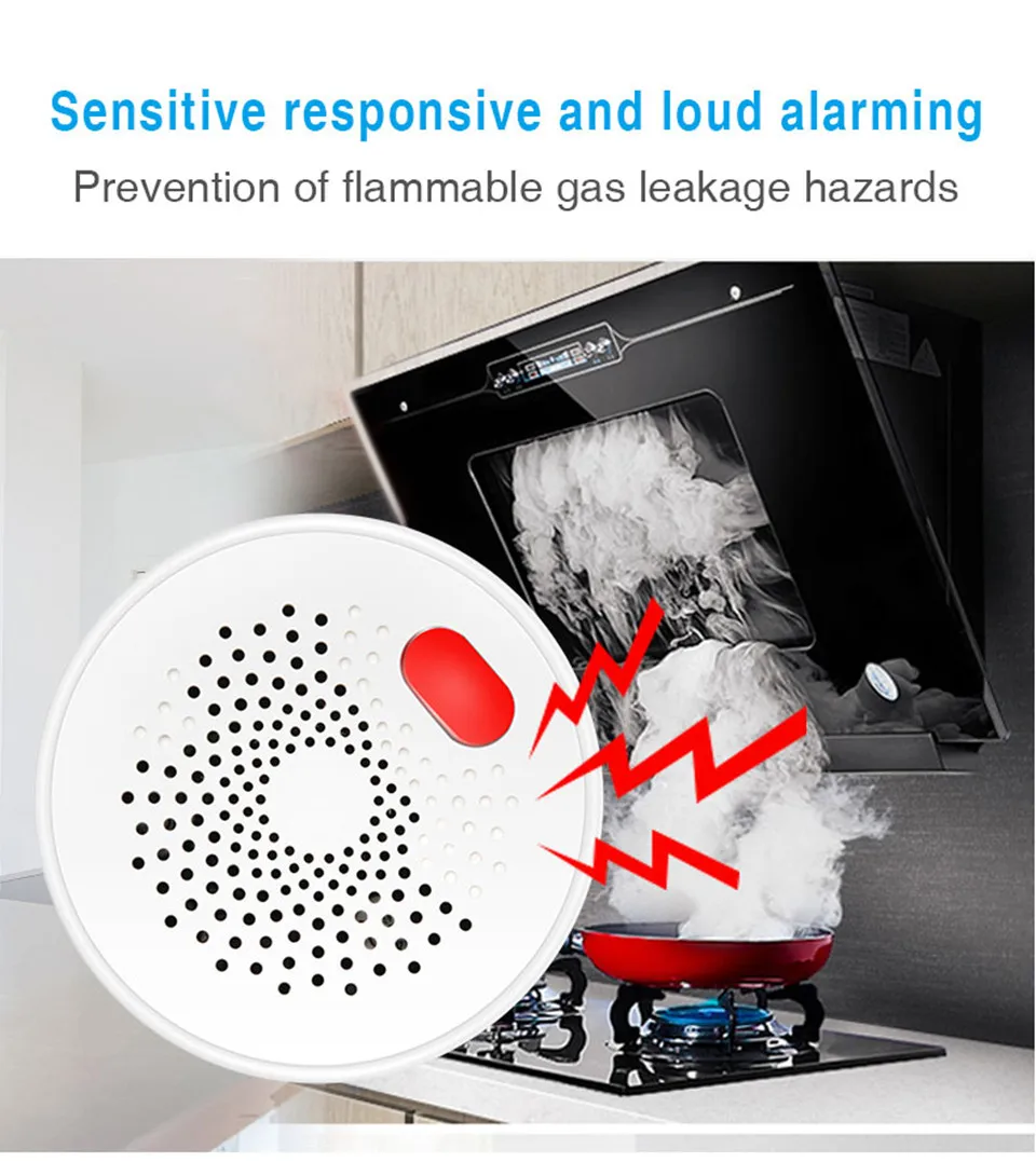 GAS LPG Detector Tuya WiFi Wireless Leak Fire Security Alarm APP Control Safety Smart Home Leakage Sensor Support AC 85V-250V