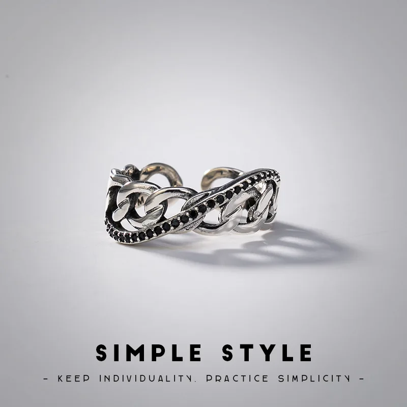 

One Deer Silver S925 Fine Silver Hollow out Weaving Ring Retro Cool Versatile Thai Silver Japanese Korean Occident Fashion Women