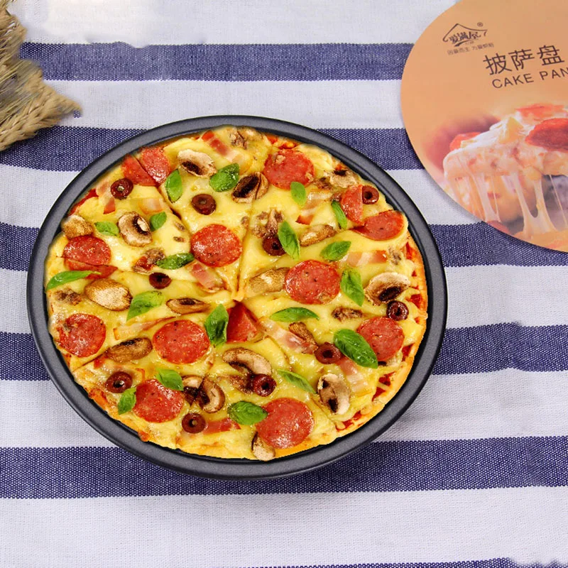 Round Pizza Plate Pizza Pan Deep Dish Tray Carbon Steel Non-stick Mold Baking Tool Baking Mould Pan Pattern 6/8/10 inch