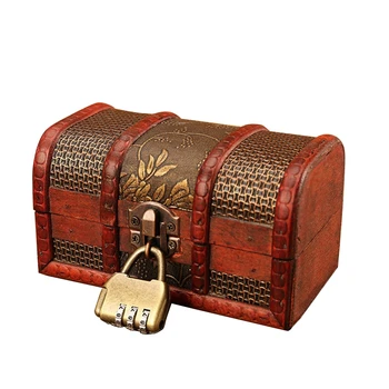 

Vintage Retro Wood Box with Lock Storage Container Box Trinket Jewelry Bracelet Pearl Ring Wooden Treasure Case Chest Organizer