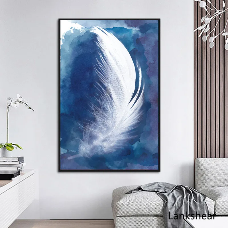 

Posters And Prints Canvas Feather Painting Wall Art Blue Pictures For Living Room Nordic Abstract Minimalist Home Decoration