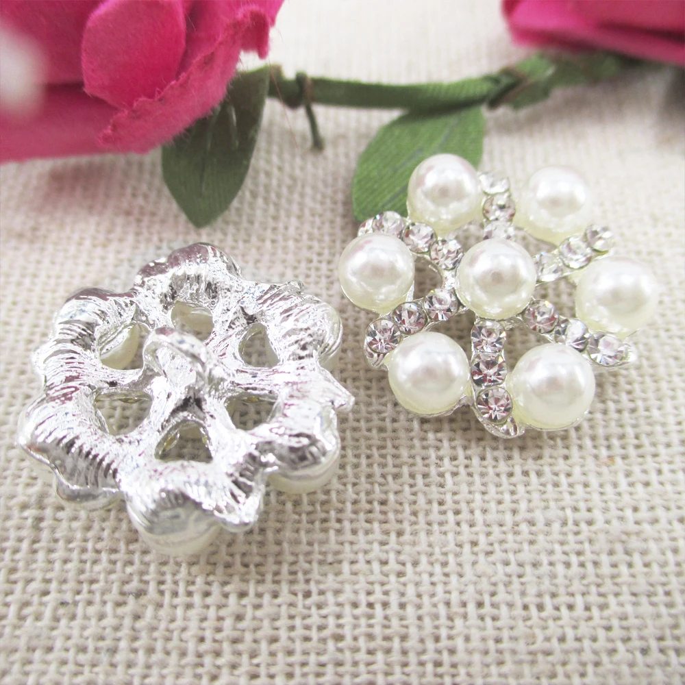

David accessories 10pcs Pearl Diamond Flower Button Crystal Alloy Embellishment Plated Faux Pearl Clear Glass Buttons,10Yc1278