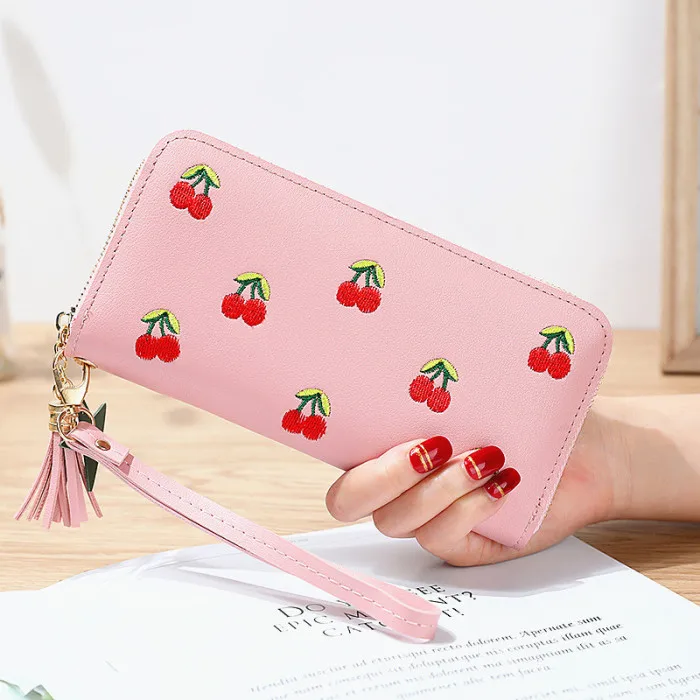Новинка, женские кошельки на молнии, кошелек для монет, Милый Вишневый короткий кошелек с кисточками для девушек, женские кошельки для карт, держатель