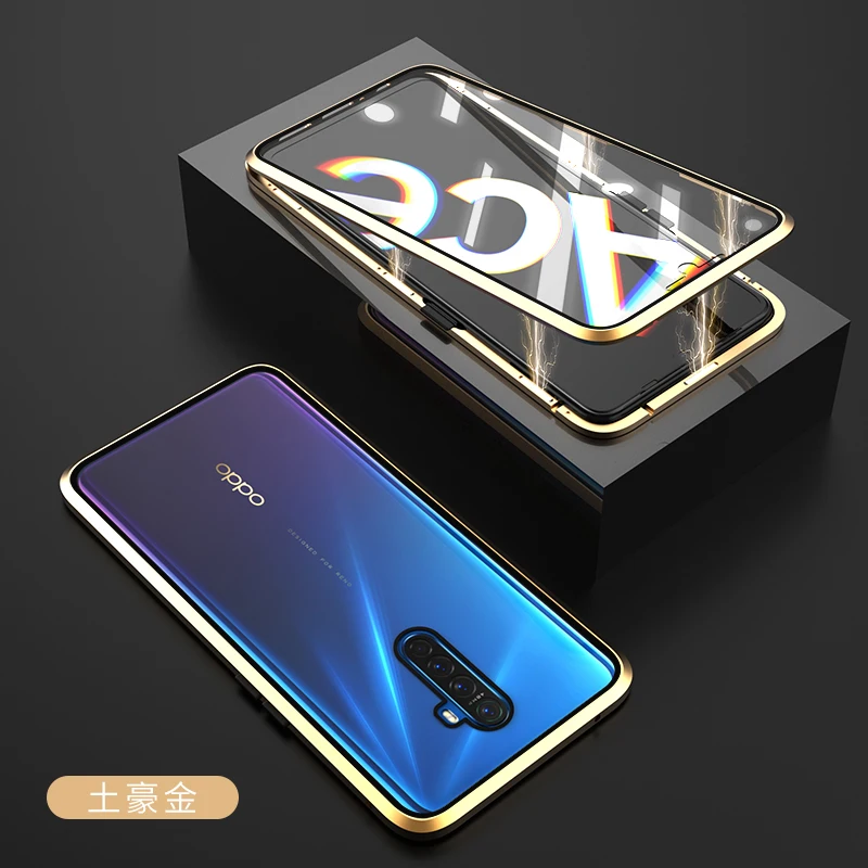 Gold GKK Магнитный адсорбционный металлический чехол для OPPO Reno 2 Z 10X Zoom Ace чехол Двусторонняя крышка из закаленного стекла для Oppo Reno 2 Z Ace - Цвет: Gold