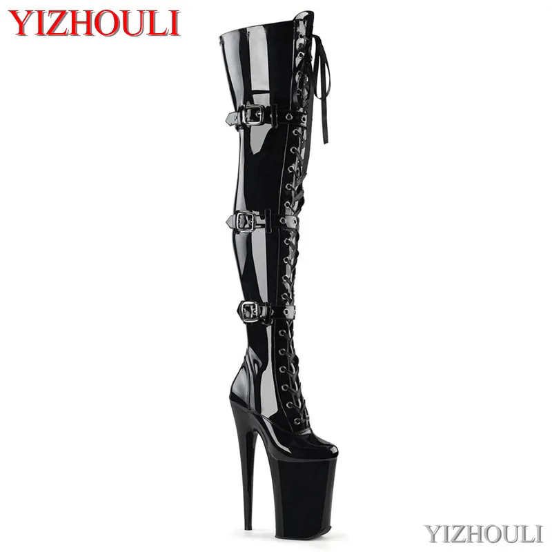 

Gladiator women with 23 cm heels, sexy club pole dancing boots with 9 inch knee and thigh high boots