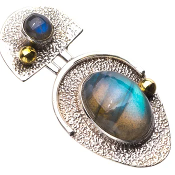 

StarGems Natural Blue Fire Labradorite Handmade 925 Sterling Silver Pendant 1.5" D9432