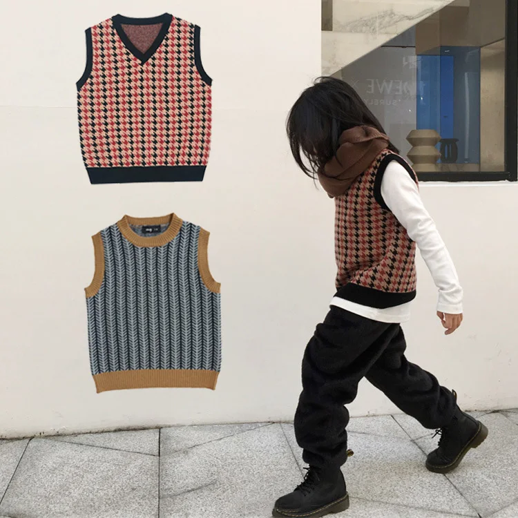 Детский вязаный жилет свитер для мальчиков новинка Осень-зима маленьких девочек