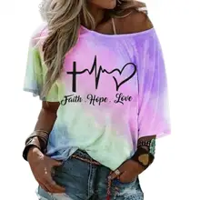

80%HOT T-shirt Short Sleeve Loose Female Women Oblique Shoulder Printing T-shirt for Work