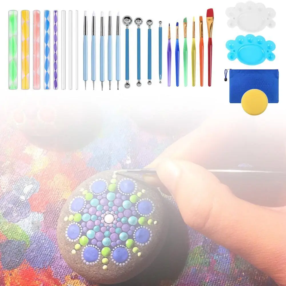 20pcs/set Mandala Dotting Tools for Painting Rock Dot Kit Stone Pen Dot Kit  Polka Dot Art Tool Stencil Template Brush Tray Kit - AliExpress