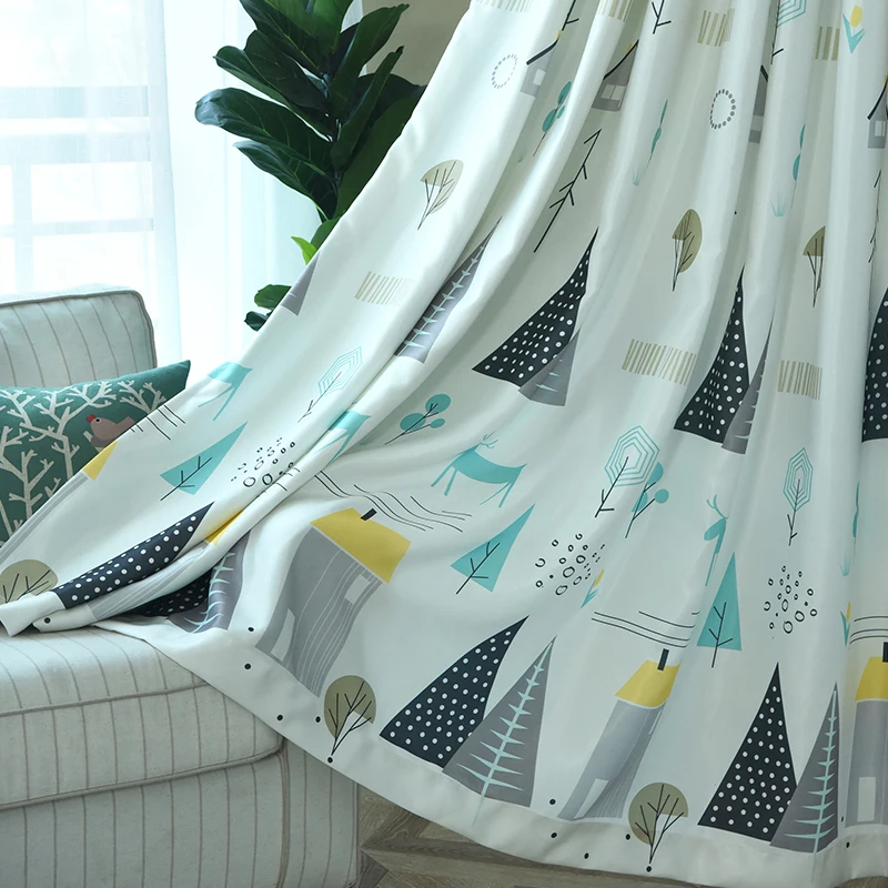 

Cartoon Printed Blackout Curtains For Living Room Children's Bedroom Nordic Style Printed Tulle Customizable Window Curtains