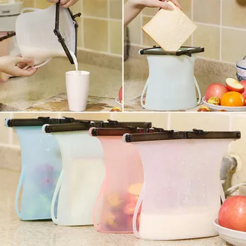 

4PC Storage Bag Silicone Fresh Bags Sealed Storage Refrigerator Bags Reusable Vacuum Sealer Fruit Meat Milk Storage Containers