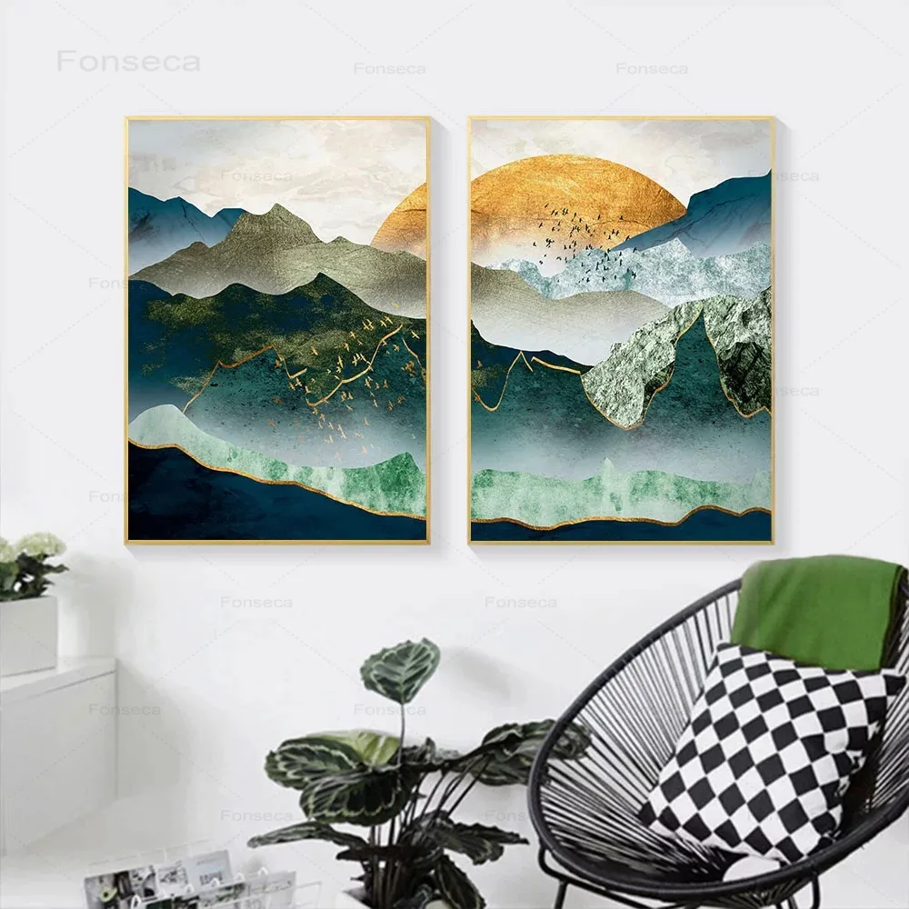 

Abstract Landscape Wall Art Canvas Painting Mountain Sunset Swallow Posters and Prins Nordic Wall Picture Living Room Decoration