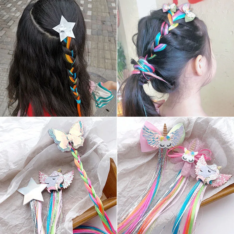 Colorful Unicorn Head Hair Pin Kids Wig Butterfly Star Baby Clips Rapunzel Children Headbands Accessories | Детская одежда и обувь