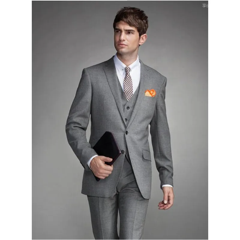 

Custom made Light GREY Mens Wedding Suits Slim Fit Wedding Groom Tuxedos For Men Suits Bridegroom(Jacket+Pants+Vest) A100