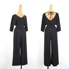 Платье для латинских танцев, для взрослых, черный свободный комбинезон с широкими штанинами, женский комбинезон, Румба, танго, сальса, Самба, ча-ча, одежда для Бальных тренировок, DN4072