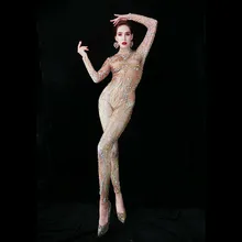 3D печать кристаллов комбинезон певица танцор Dj костюмы сверкающие трико комбинезоны ночной клуб Танцы у шеста одежда для выступлений