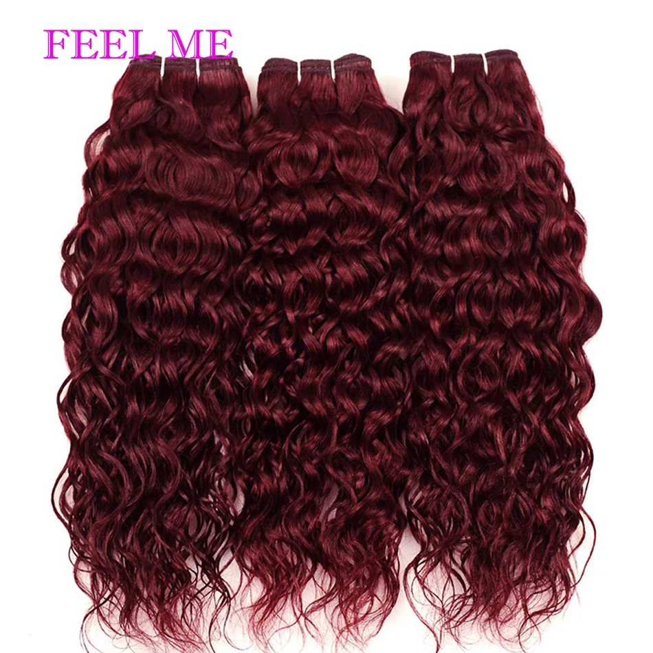 Brazilian Water Wave Hair Bundles 1PCS Red Wine Burgundy 99j Extensions Human For Black Women Remy | Шиньоны и парики