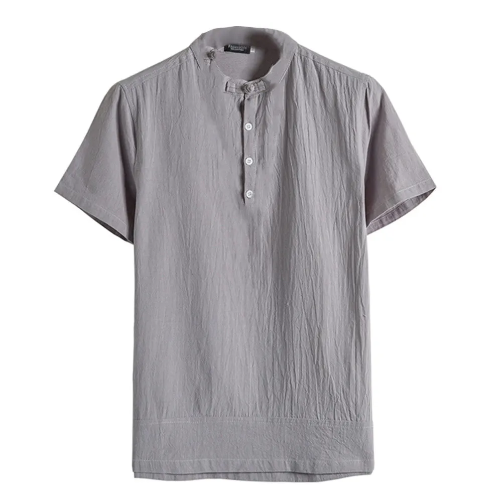 

Men's Summer Autumn Casual Short Sleeve V-neck Linen Solid Color Shirt Fashion Short Sleeve Tight Casual Top