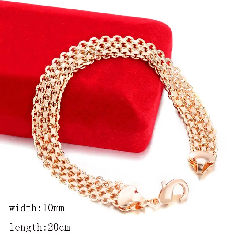 10 мм 12 мм большой широкий браслет для женщин и мужчин 585 розовое золото цвет панцирные цепочки(без красной коробки