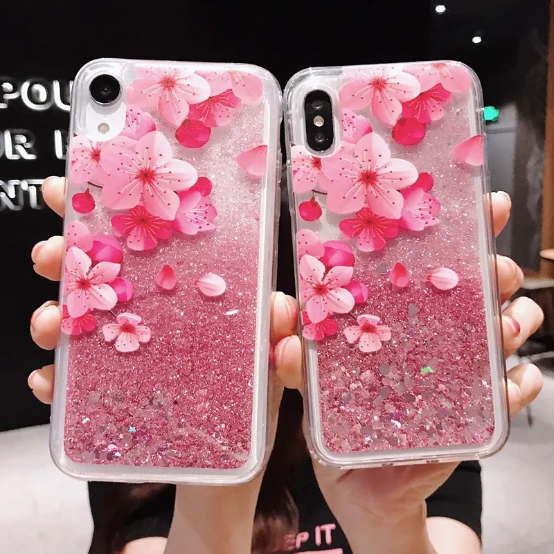 Чехлы для телефонов iPhone X XR XS MAX 5 5S 6 6s 7 8 Plus цветы динамические жидкие зыбучие пески