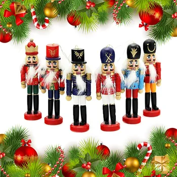 

Set of 6 Christmas Wooden Nutcracker Soldier with Weapons Ornament Decoration for Home FPing