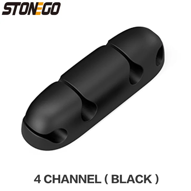 USB Cable Organizer Wire Winder Silicone Tie Fixer Wire Management organizador Cord Clip Office Desktop Phone Cables holder 4 Channel ( Black )