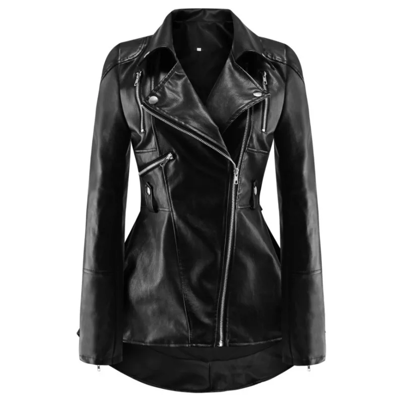 New  JIEZuoFang Leather Motorcycle Jacket Women Autumn Top Fashion Hot Sale Outerwear Zipper Cool Slim F