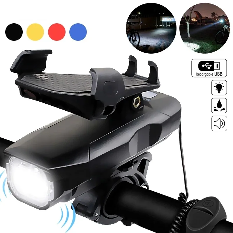 Bicycle Light Mobile Phone Holder USB Rechargeable LED Bike Head Lamp Horn with Powerbank 4 in 1 MTB Cycling Front | Мобильные